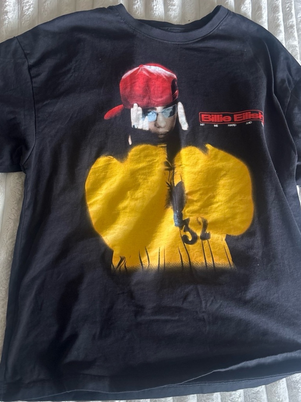 Billie Eilish Black Short-Sleeve Graphic Tee with Yellow & Red Accents